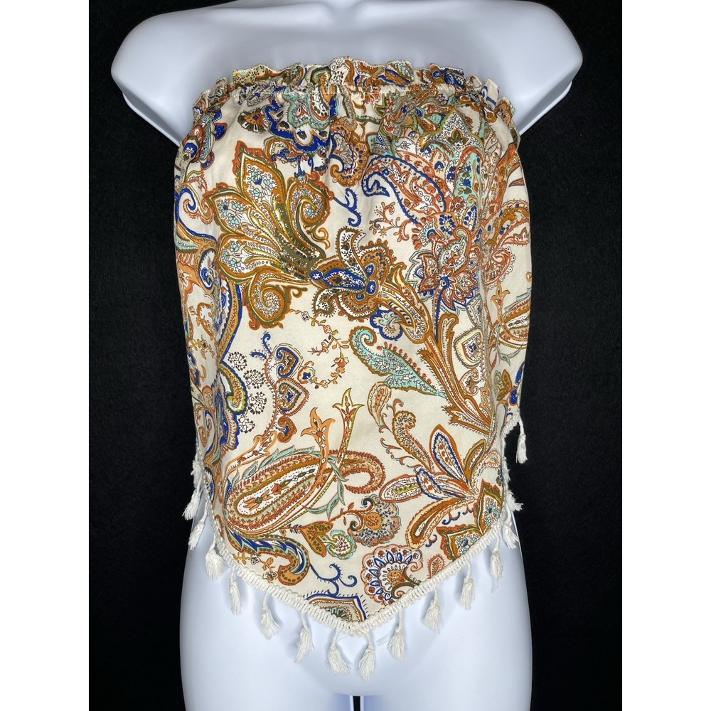 strapless‎ bandeau asymmetrical handkerchief hem top tassel fringe boho chic 1XL